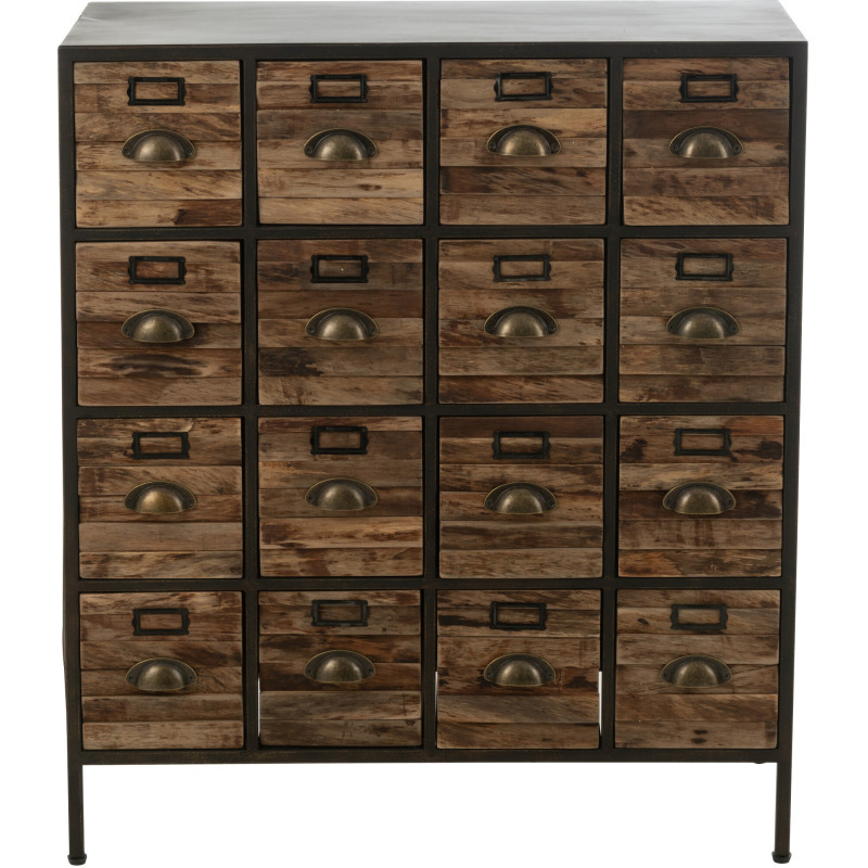 Meuble d'apothicaire vintage 16 tiroirs en Bois Marron Métal Noir Botaniel - 3