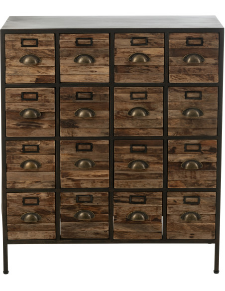 Meuble d'apothicaire vintage 16 tiroirs en Bois Marron Métal Noir Botaniel - 3