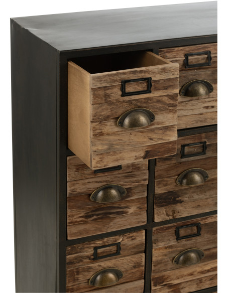 Meuble d'apothicaire vintage 16 tiroirs en Bois Marron Métal Noir Botaniel - 7