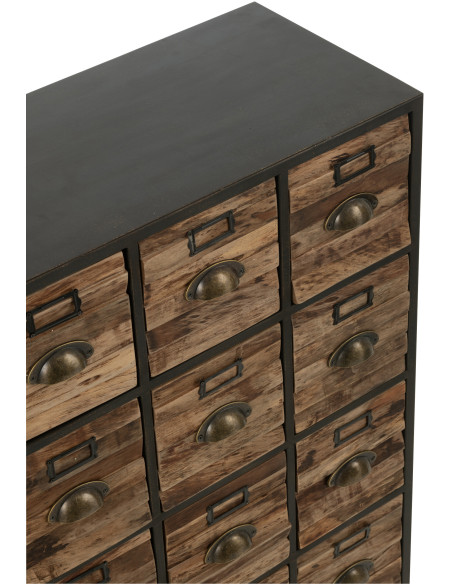 Meuble d'apothicaire vintage 16 tiroirs en Bois Marron Métal Noir Botaniel - 8