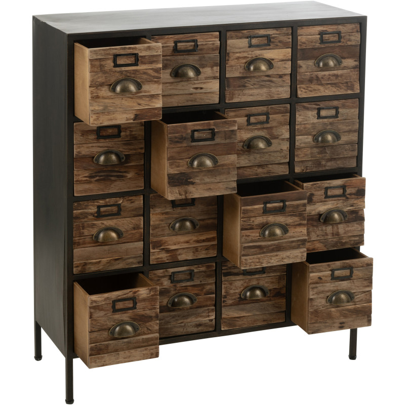 Meuble d'apothicaire vintage 16 tiroirs en Bois Marron Métal Noir Botaniel - 10