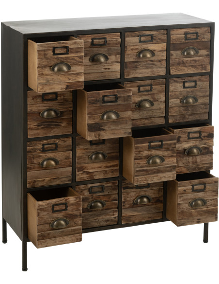 Meuble d'apothicaire vintage 16 tiroirs en Bois Marron Métal Noir Botaniel - 10