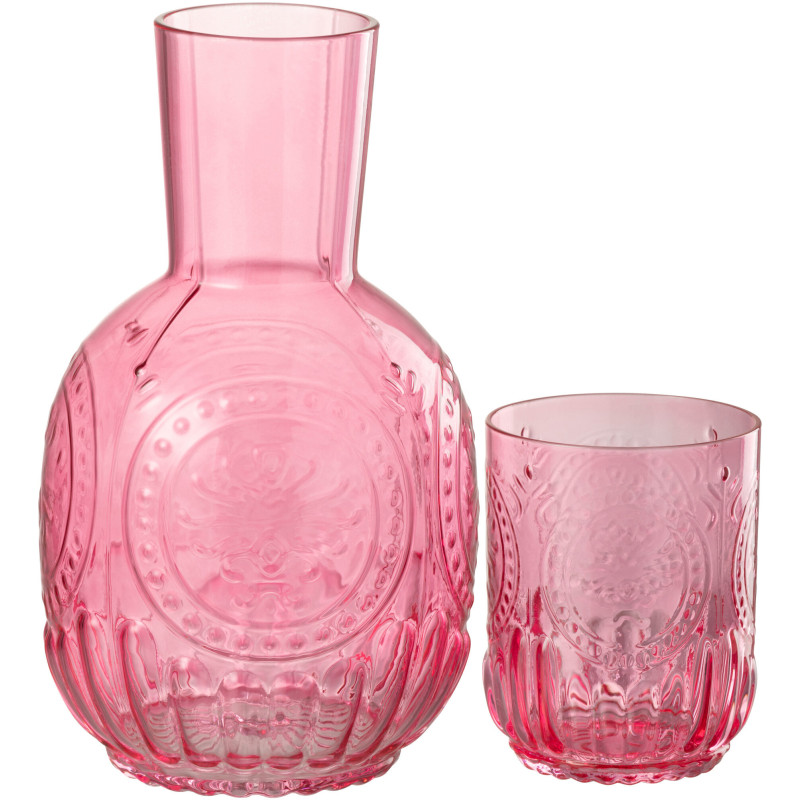 Carafe moderne 750 ml avec verre en Verre Rose fuchsia Maya - 1
