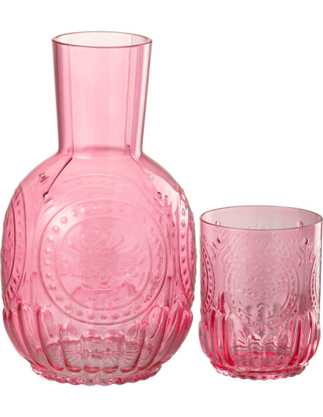 Carafe moderne 750 ml avec verre en Verre Rose fuchsia Maya - 1