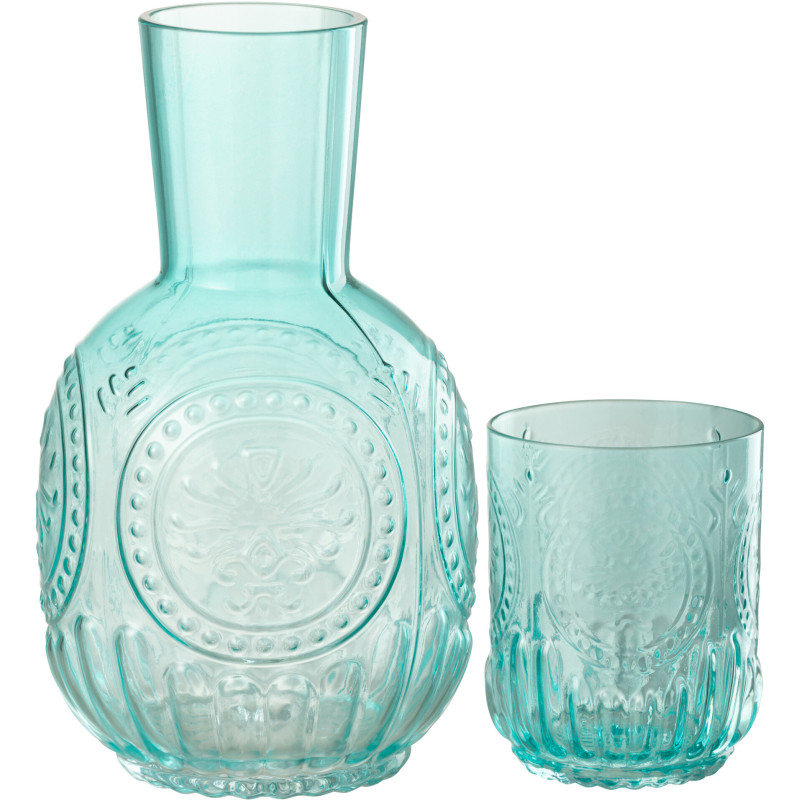 Carafe moderne 750 ml avec verre en Verre Bleu turquoise Maya - 1