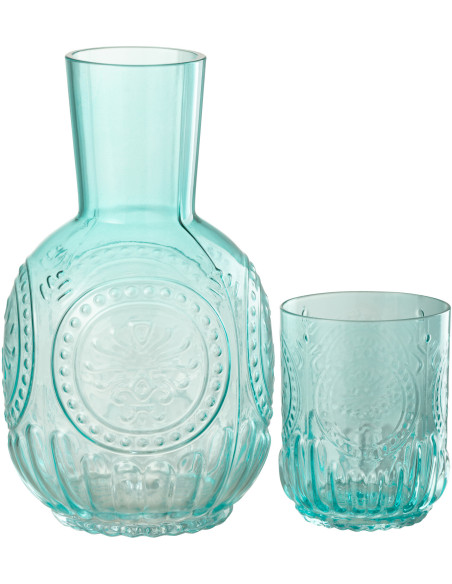 Carafe moderne 750 ml avec verre en Verre Bleu turquoise Maya - 1
