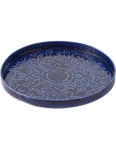 Plateau déco moderne rond 35 cm en Métal Bleu foncé Nag - 1