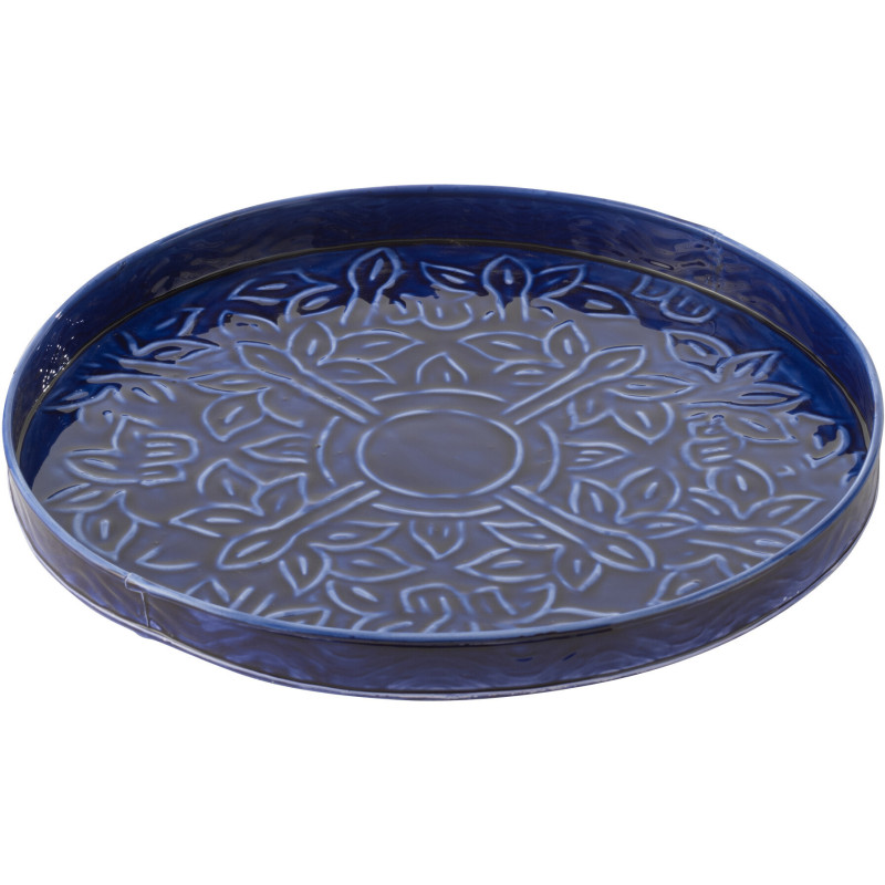 Plateau déco moderne rond 35 cm en Métal Bleu foncé Nag - 1