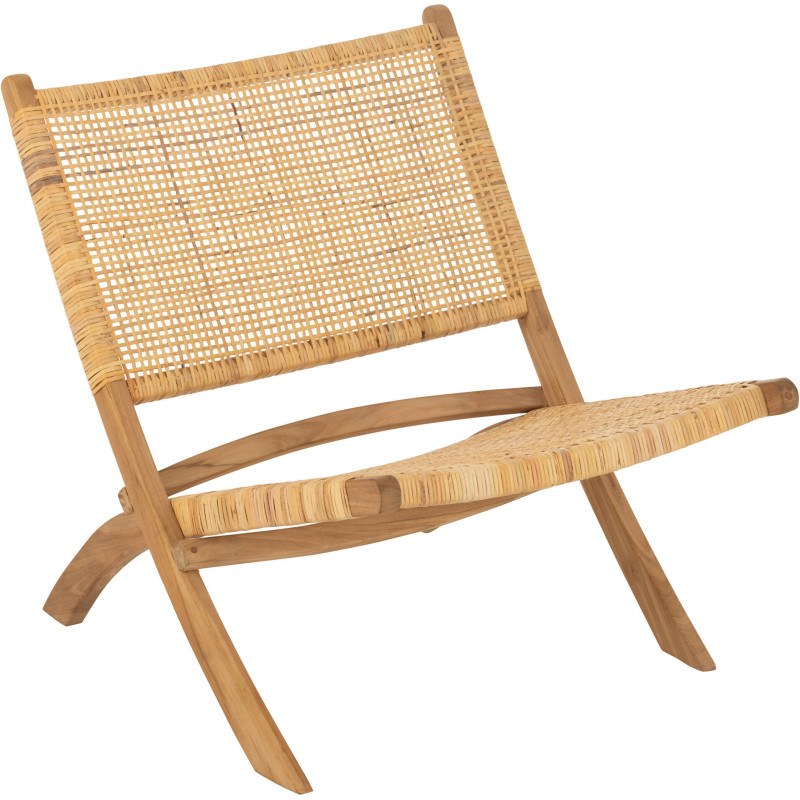 Fauteuil bas plaint bord de mer en Bois de teck Rotin Naturel Cannage Vamo - 1