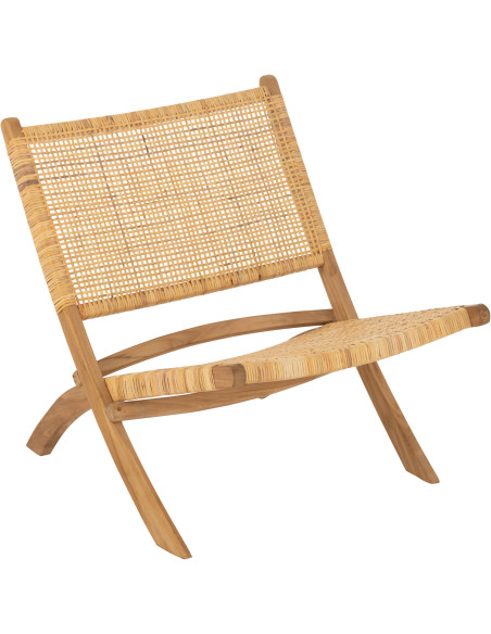Fauteuil bas plaint bord de mer en Bois de teck Rotin Naturel Cannage Vamo - 1