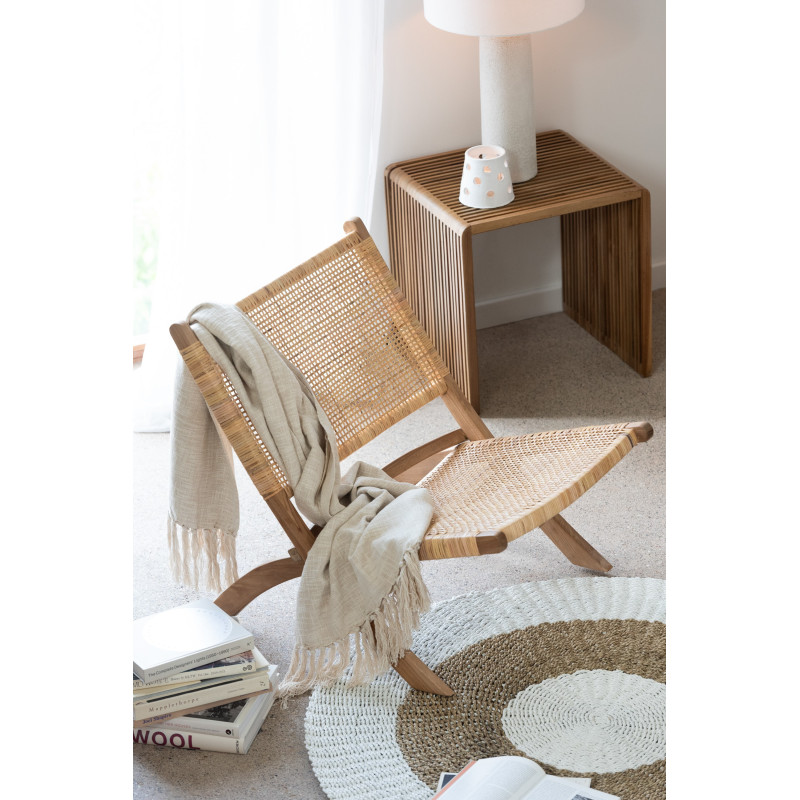 Fauteuil bas plaint bord de mer en Bois de teck Rotin Naturel Cannage Vamo - 2