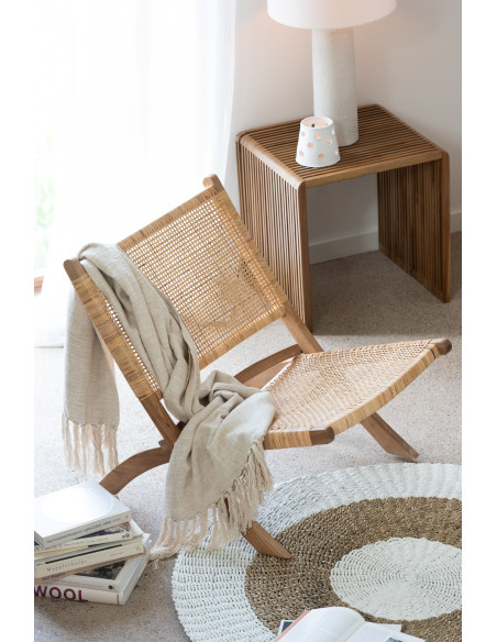 Fauteuil bas plaint bord de mer en Bois de teck Rotin Naturel Cannage Vamo - 2