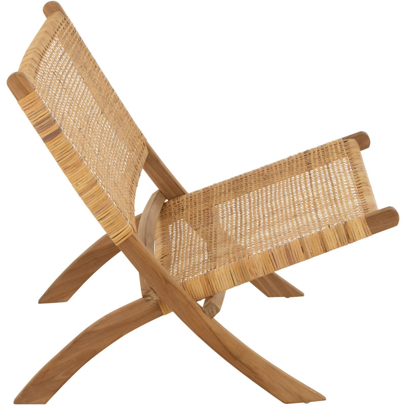 Fauteuil bas plaint bord de mer en Bois de teck Rotin Naturel Cannage Vamo - 4