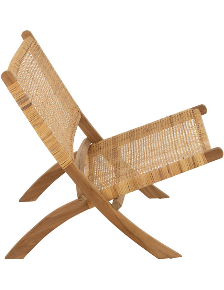 Fauteuil bas plaint bord de mer en Bois de teck Rotin Naturel Cannage Vamo - 4