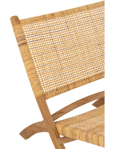 Fauteuil bas plaint bord de mer en Bois de teck Rotin Naturel Cannage Vamo - 8