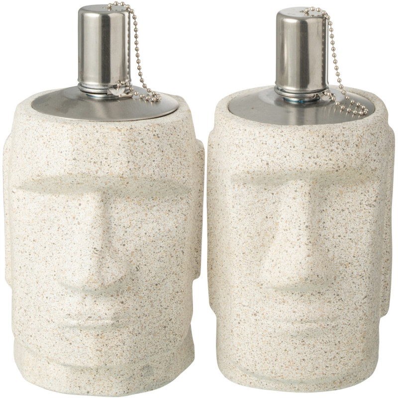 Lampe à huile moderne extérieur Hauteur 20 cm en Ciment Gris Métal Argenté Moai (Lot de 2) - 1