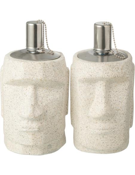 Lampe à huile moderne extérieur Hauteur 20 cm en Ciment Gris Métal Argenté Moai (Lot de 2) - 1