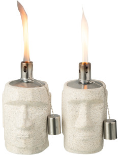 Lampe à huile moderne extérieur Hauteur 20 cm en Ciment Gris Métal Argenté Moai (Lot de 2) - 2
