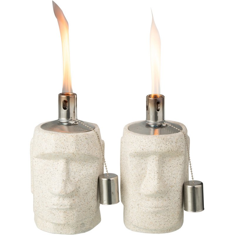 Lampe à huile moderne extérieur Hauteur 20 cm en Ciment Gris Métal Argenté Moai (Lot de 2) - 2