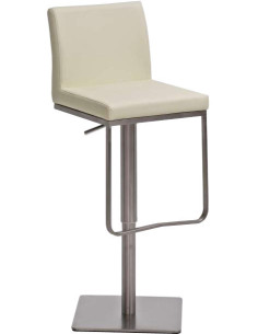 Tabouret de bar Avec dossier Nolan en Polyuréthane Beige Acier inoxydable Argenté Brossé mat - 1
