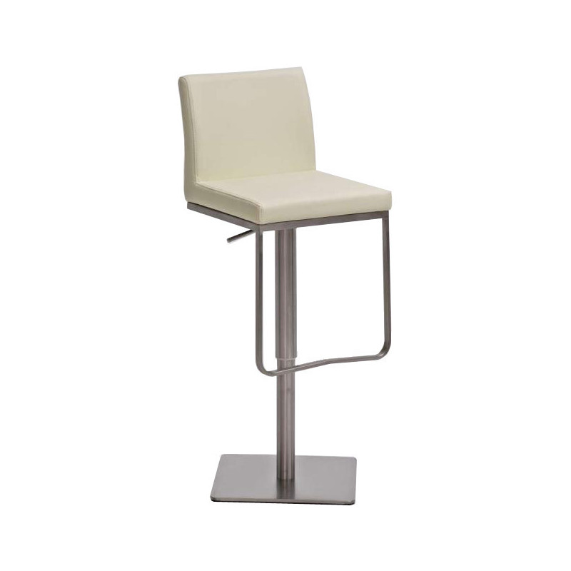 Tabouret de bar Avec dossier Nolan en Polyuréthane Beige Acier inoxydable Argenté Brossé mat - 1