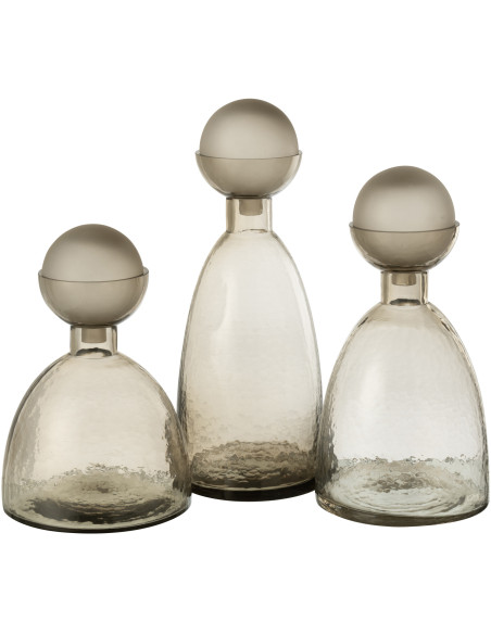 Grande Bouteille décorative moderne Hauteur 43 cm en Verre Gris greige Yoko - 3