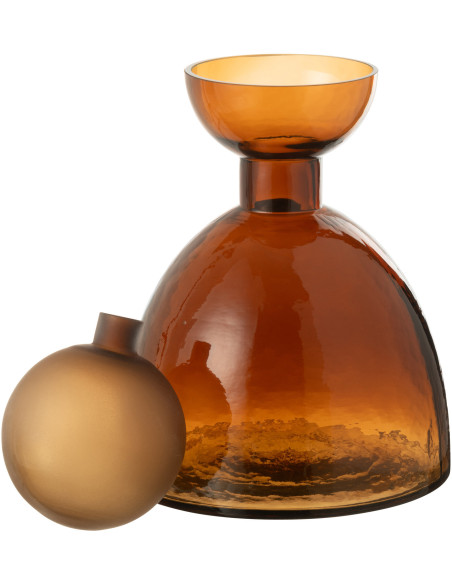 Petite Bouteille décorative moderne Hauteur 29 cm en Verre Marron ambré Yoko - 2