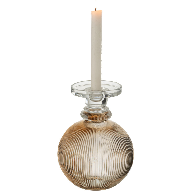 Bougeoir moderne rond sur pied Hauteur 23 cm en Verre Ambre Transparent Malik - 1