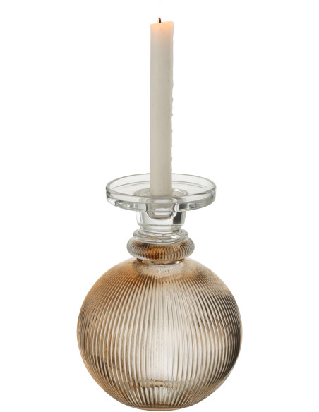 Bougeoir moderne rond sur pied Hauteur 23 cm en Verre Ambre Transparent Malik - 1