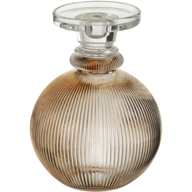 Bougeoir moderne rond sur pied Hauteur 23 cm en Verre Ambre Transparent Malik - 2