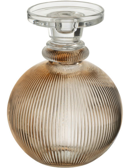 Bougeoir moderne rond sur pied Hauteur 23 cm en Verre Ambre Transparent Malik - 2