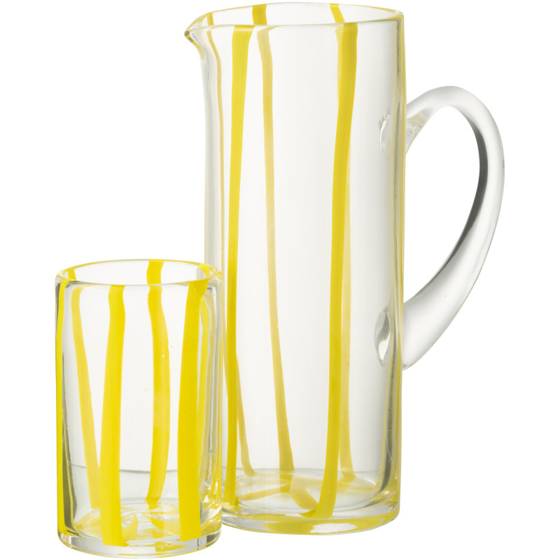 Grande Carafe moderne Hauteur 25 cm en Verre Transparent Jaune Motif rayures Ziya - 3