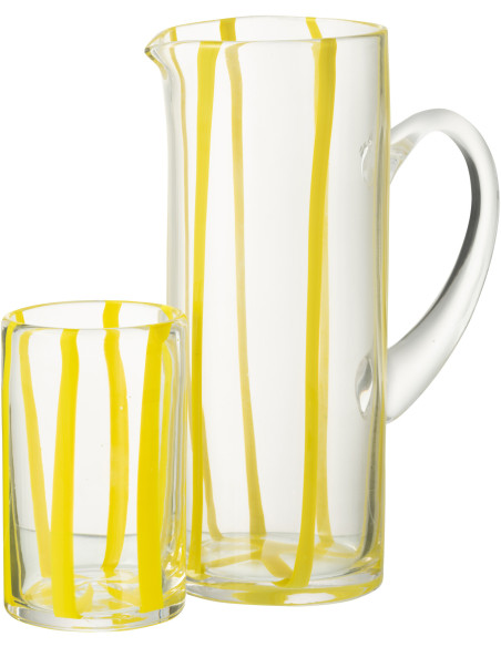 Grande Carafe moderne Hauteur 25 cm en Verre Transparent Jaune Motif rayures Ziya - 3