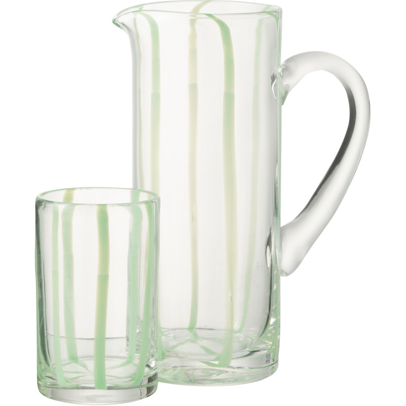 Grande Carafe moderne Hauteur 25 cm en Verre Transparent Vert Motif rayures Ziya - 2