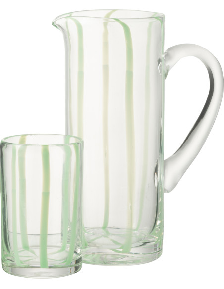 Grande Carafe moderne Hauteur 25 cm en Verre Transparent Vert Motif rayures Ziya - 2