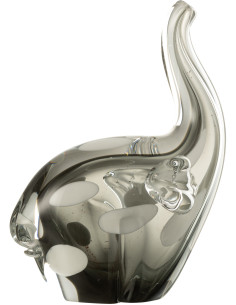 Statuette moderne Éléphant Hauteur 17 cm en Verre Transparent Noir Nely - 1