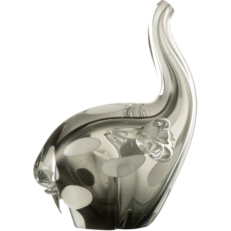 Statuette moderne Éléphant Hauteur 17 cm en Verre Transparent Noir Nely - 1