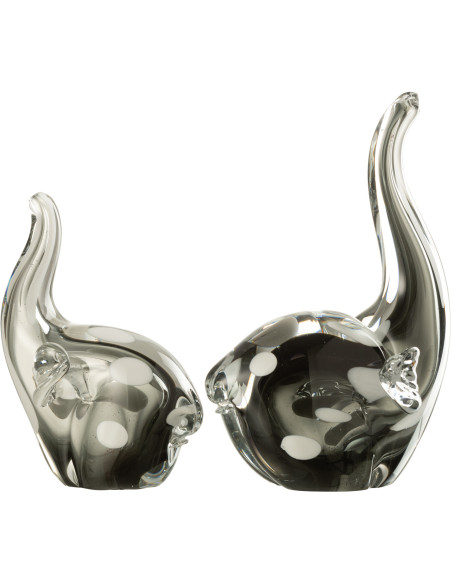 Statuette moderne Éléphant Hauteur 24 cm en Verre Transparent Noir Nely - 2