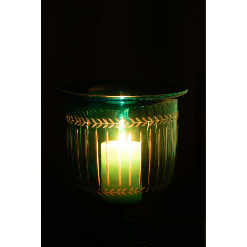 Grand Photophore Verre sur pied Diamètre 22 cm en Verre Bleu azur Métal Noir Tarifa - 3