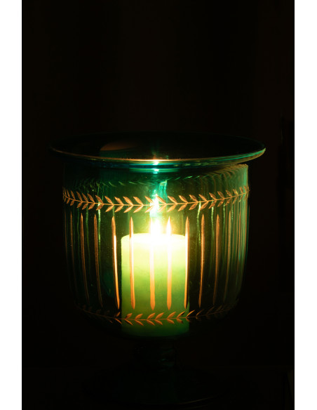 Grand Photophore Verre sur pied Diamètre 22 cm en Verre Bleu azur Métal Noir Tarifa - 3