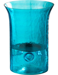 Photophore moderne cylindrique Hauteur 21 cm en Verre Bleu azur Métal Noir Tarifa - 1