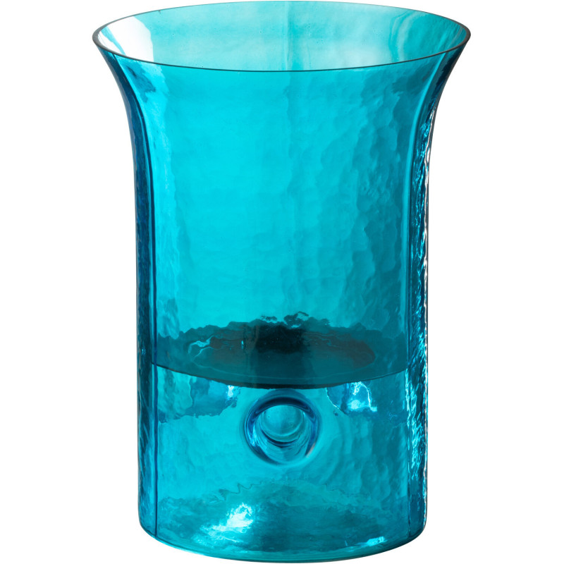 Photophore moderne cylindrique Hauteur 21 cm en Verre Bleu azur Métal Noir Tarifa - 1