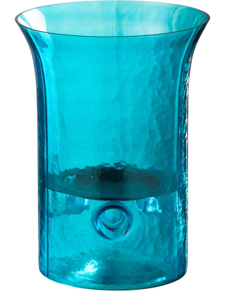 Photophore moderne cylindrique Hauteur 21 cm en Verre Bleu azur Métal Noir Tarifa - 1