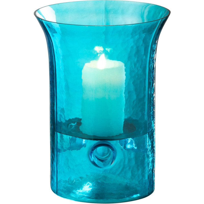 Photophore moderne cylindrique Hauteur 21 cm en Verre Bleu azur Métal Noir Tarifa - 2