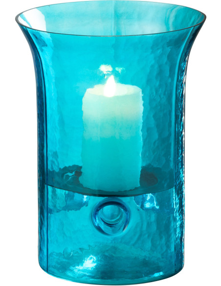 Photophore moderne cylindrique Hauteur 21 cm en Verre Bleu azur Métal Noir Tarifa - 2