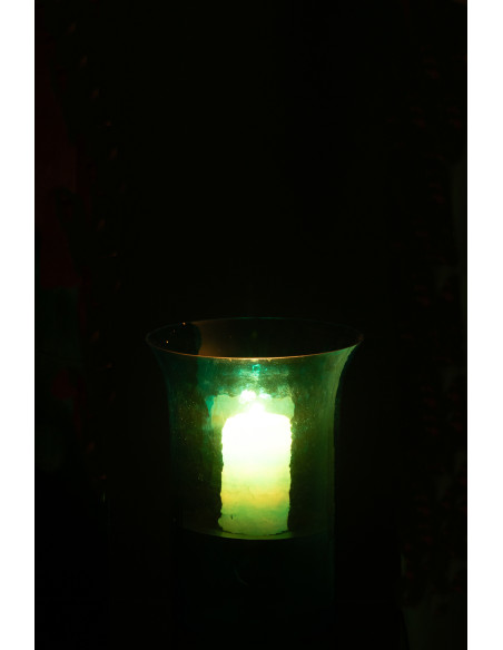 Photophore moderne cylindrique Hauteur 21 cm en Verre Bleu azur Métal Noir Tarifa - 3