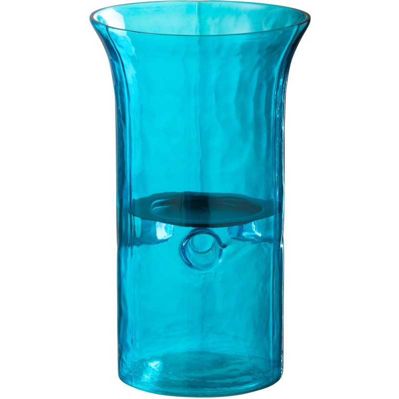 Photophore moderne cylindrique Hauteur 26 cm en Verre Bleu azur Métal Noir Tarifa - 1