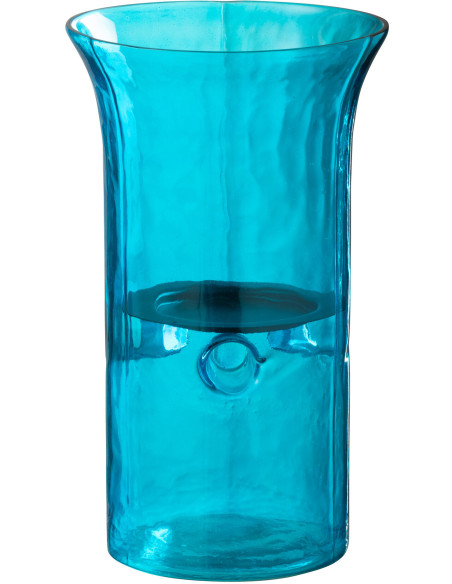 Photophore moderne cylindrique Hauteur 26 cm en Verre Bleu azur Métal Noir Tarifa - 1