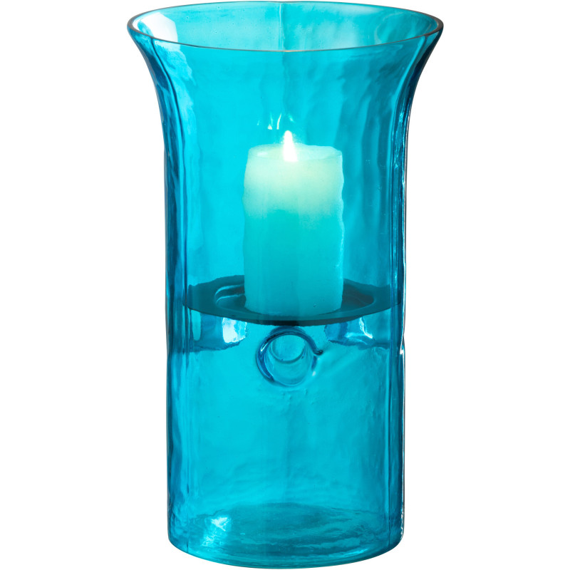 Photophore moderne cylindrique Hauteur 26 cm en Verre Bleu azur Métal Noir Tarifa - 2