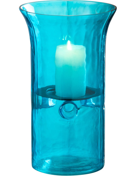 Photophore moderne cylindrique Hauteur 26 cm en Verre Bleu azur Métal Noir Tarifa - 2